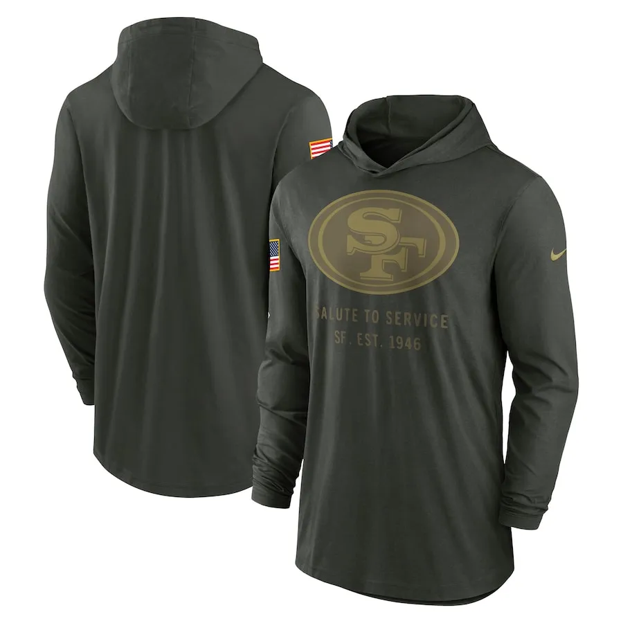 49ers 2025 Salute to Service Hoodie by Nike - Front and Rear View