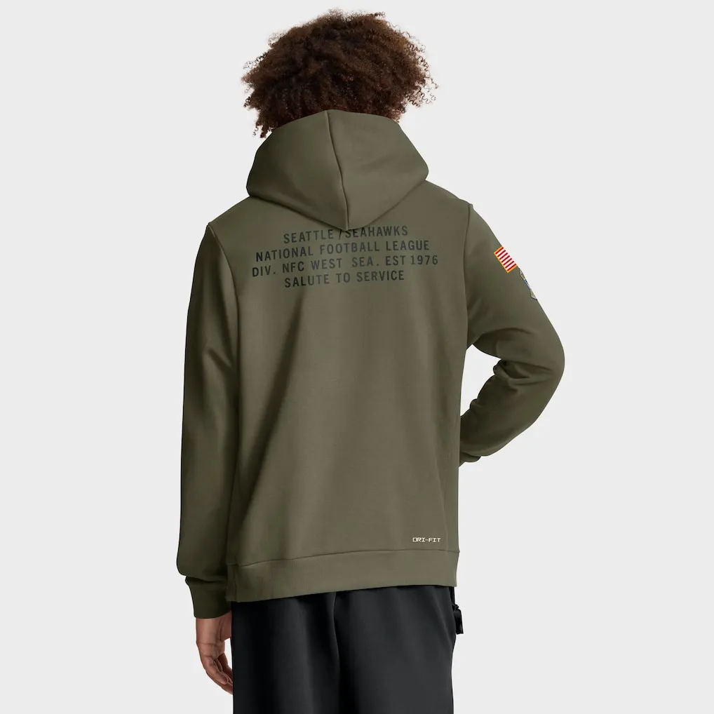 Rear view of 2025 Seattle Seahawks Salute to Service Hoodie by Nike